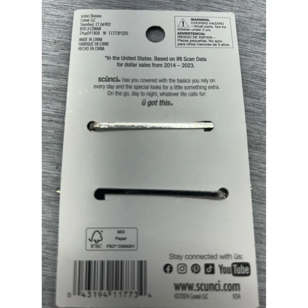 Scunci Silver Rhinestone‎ Bow Bobby Pins 3 Packs 6 Total All Day Hold Hair Clips